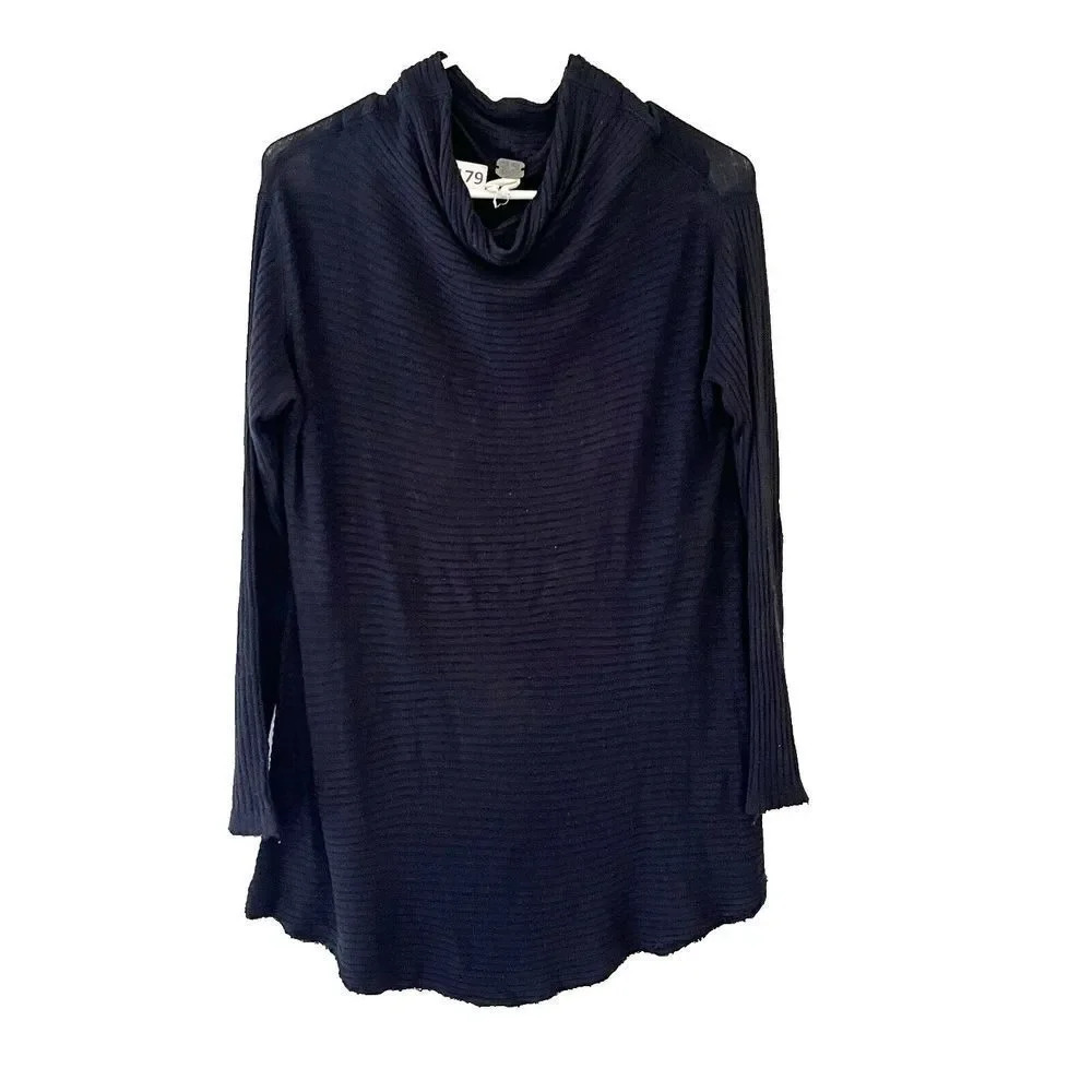 We The Free Womens Black Pullover Sweater Small Ribbed Knit Cowl Neck Hi Low Hem